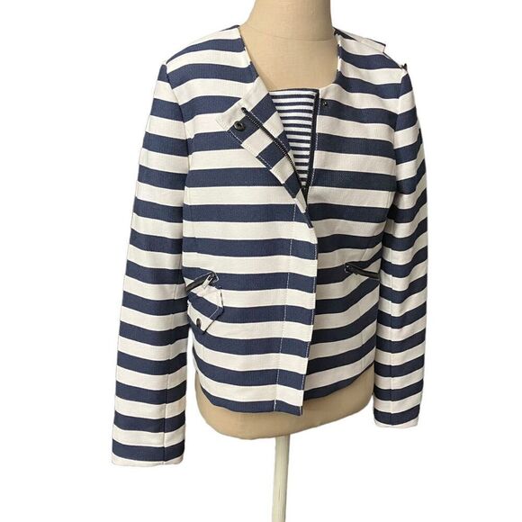 Banana Republic - Moto Jacket- Navy/White Striped / SZ: 8 NWT - Picture 4 of 11